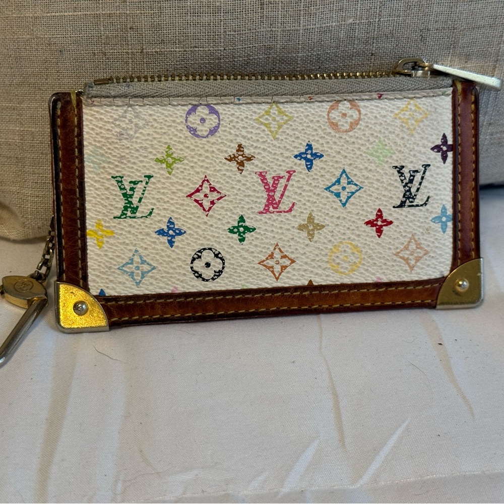 Louis Vuitton White Multicolor Monogram Pochette Cles coin purse